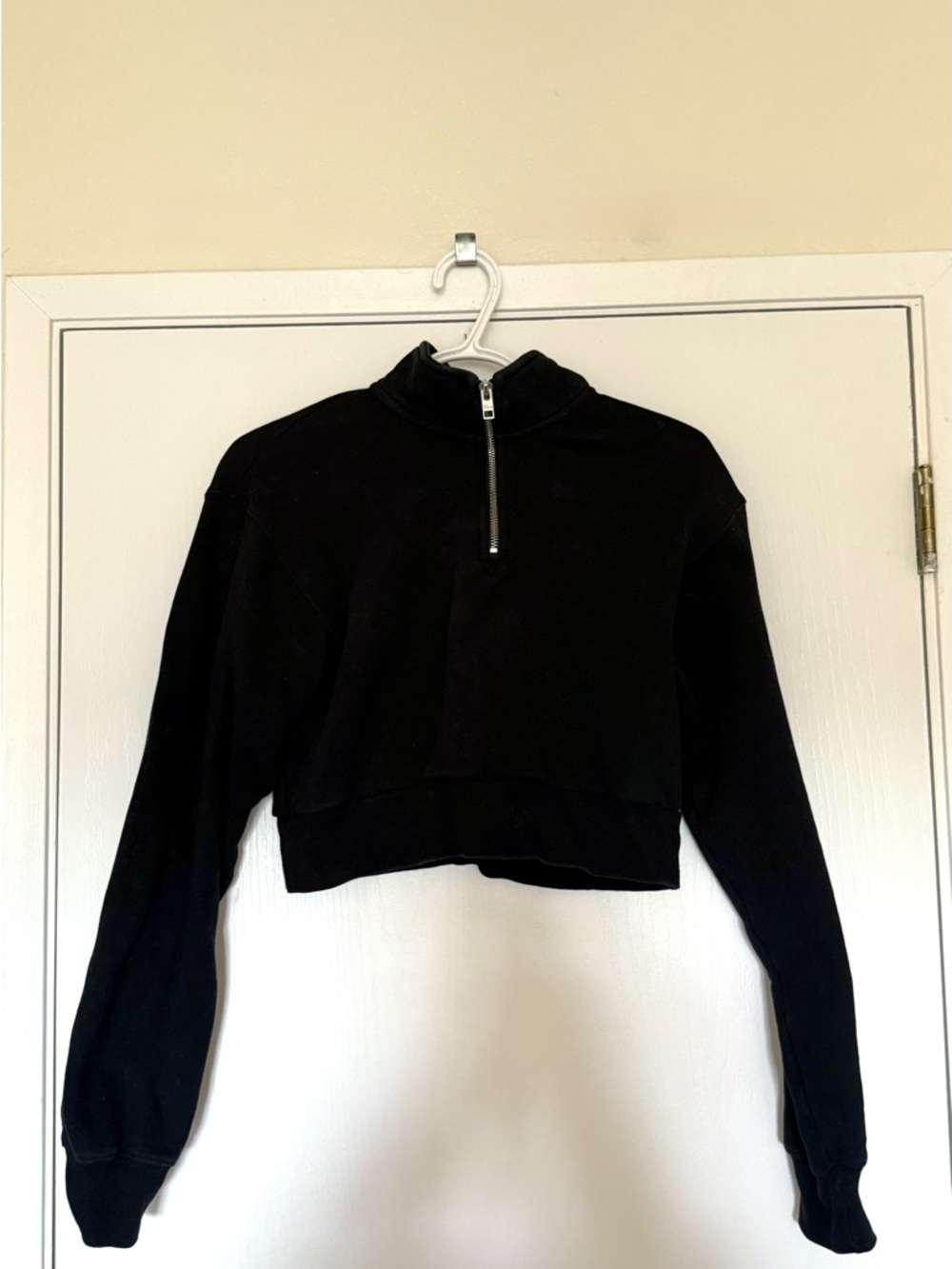 TNA Black Cropped Quarter-Zip Sweatshirt